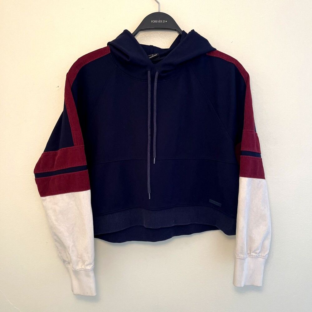 NYLORA Carson Corduroy Sleeve Hoodie, Navy/Burgundy- S